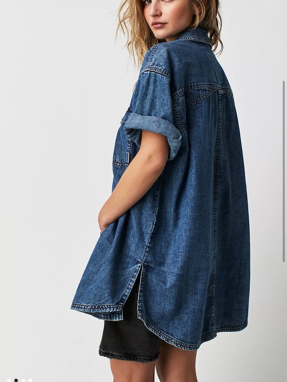 We The Free The Short Of It Denim Top Oversized Western Tunic Shirt M - Picture 3 of 14